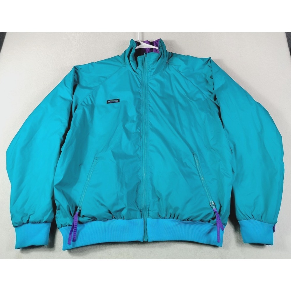 Vintage Columbia Jacket Mens XL Teal Purple Reversible Bomber Thinsulate Warm